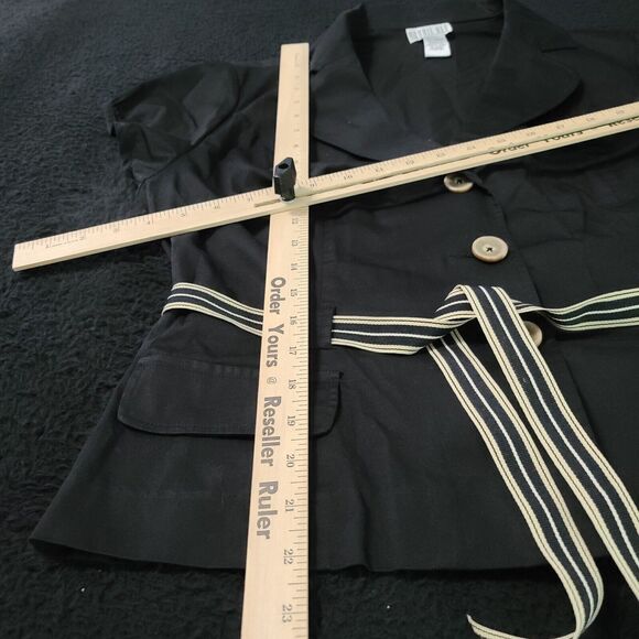 Robbie Bee Womens Belted Blazer Black Size 16 Cotton Blend Short Stretch Sleeve - Picture 4 of 12